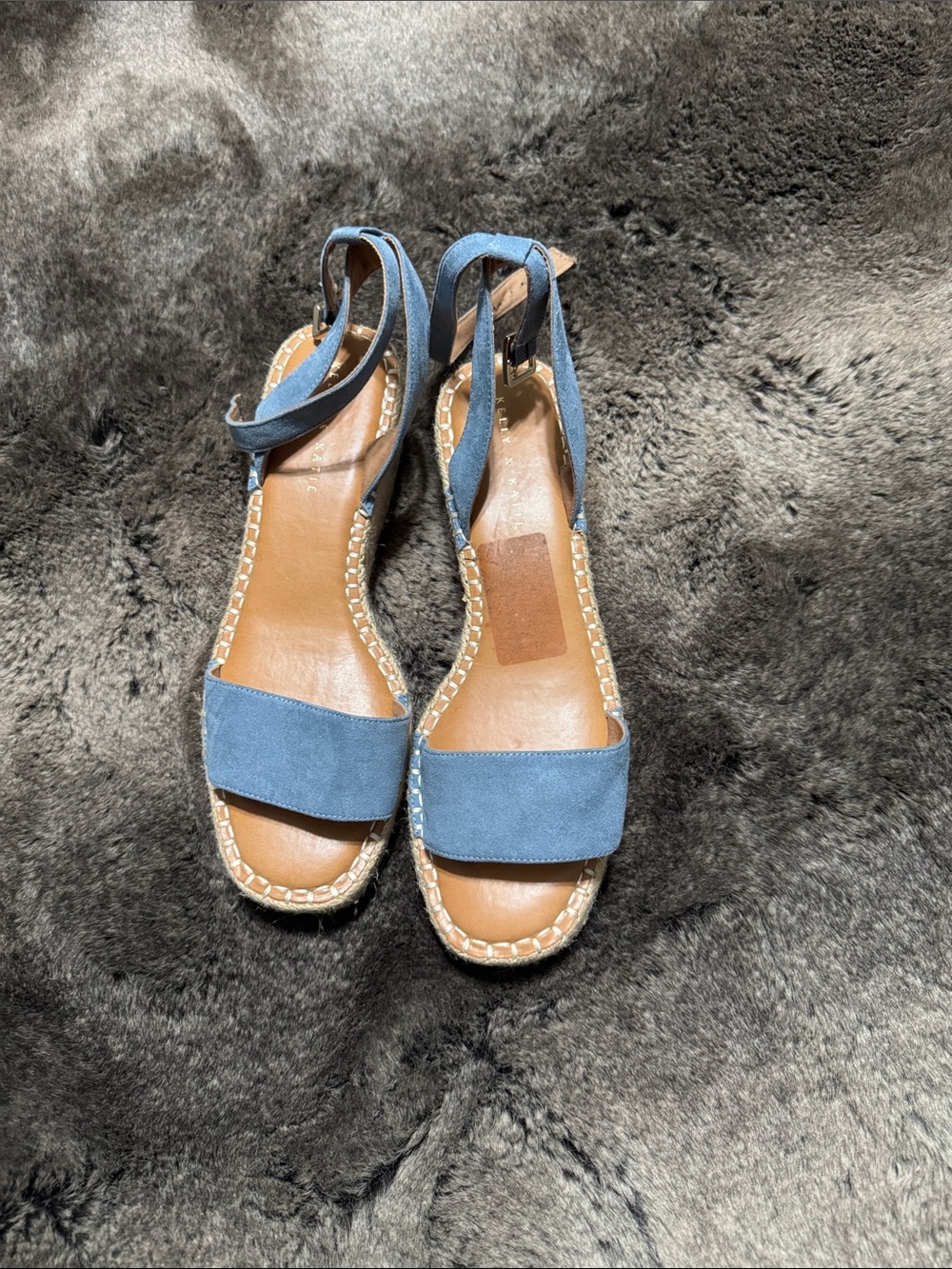 Kelly & Katie Denim Blue Suede Espadrille Wedges